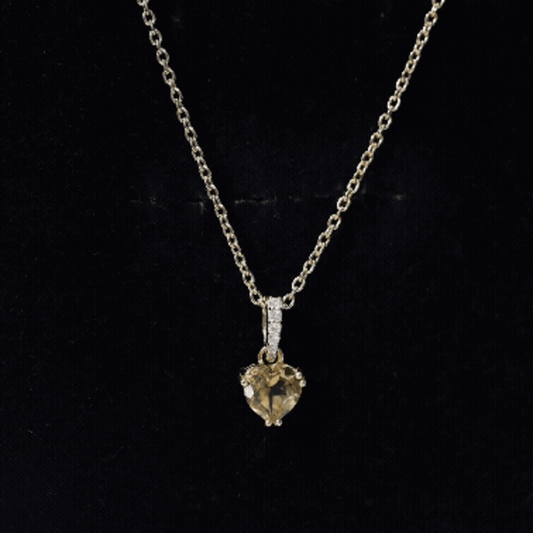 Natural 0.9 Carat Citrine Diamond Heart Locket with Silver Chain