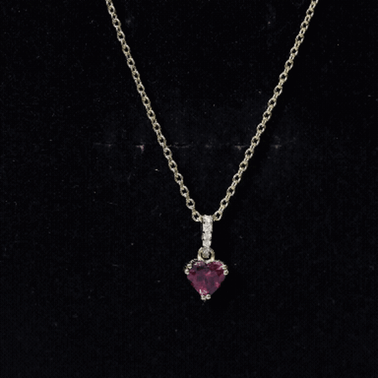 Rhodolite Garnet Heart Necklace With Diamond Accent Bail