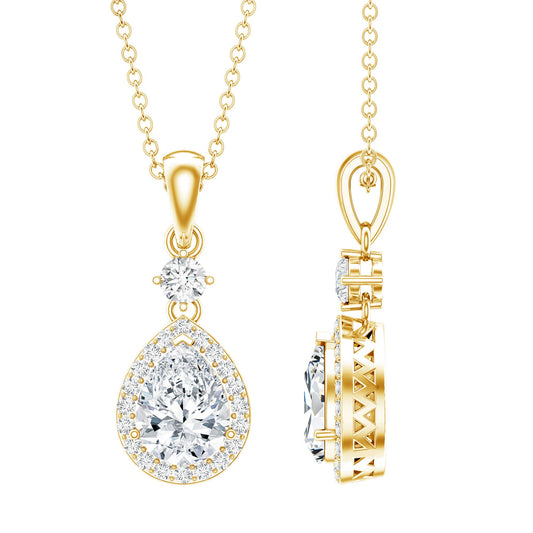 Pear Shaped 1.3 Carat Moissanite Pendant Necklace With Halo