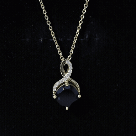 Cushion Cut 2 Carat Black Onyx Infinity Pendant Necklace With Lab Diamond