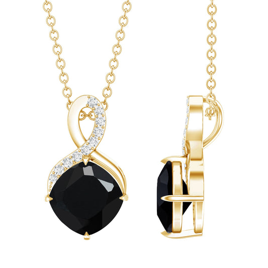 Cushion Cut 2 Carat Black Onyx Infinity Pendant Necklace With Lab Diamond
