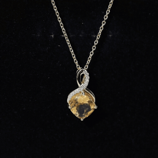 Cushion Cut 2.2 Carat Citrine Infinity Necklace With Silver Chain