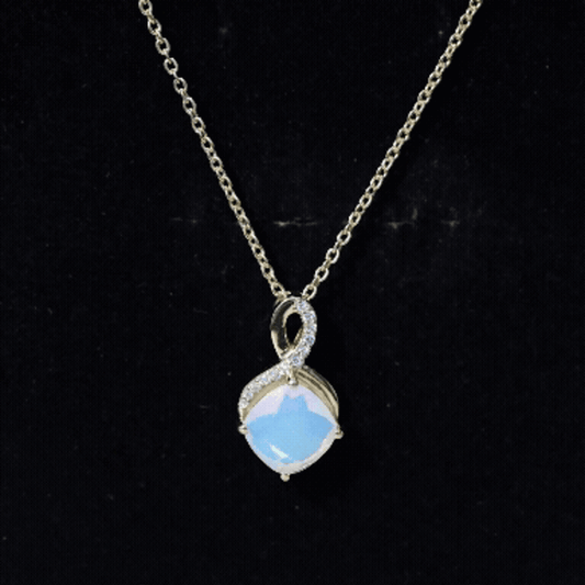 Cushion Cut 1.87 Carat Ethiopian Opal Infinity Necklace With Silver Chain