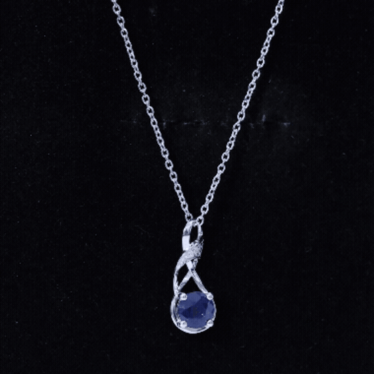 Natural 1 Carat Blue Sapphire Infinity Necklace With Silver Chain