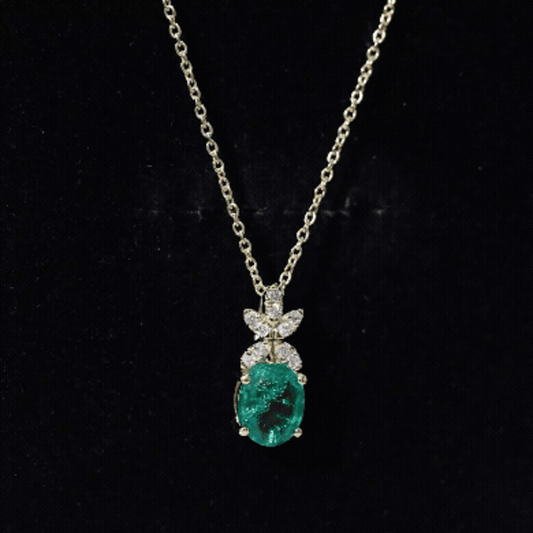 2 Carat Oval Lab Grown Emerald Wedding Necklace With Diamond Flower