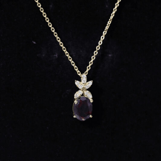 Oval 2.5 Carat Rhodolite Pendant Necklace With Diamond Flower