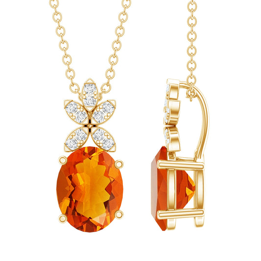Certified 2.2 Carat Fire Opal Pendant Necklace With Diamond Flower