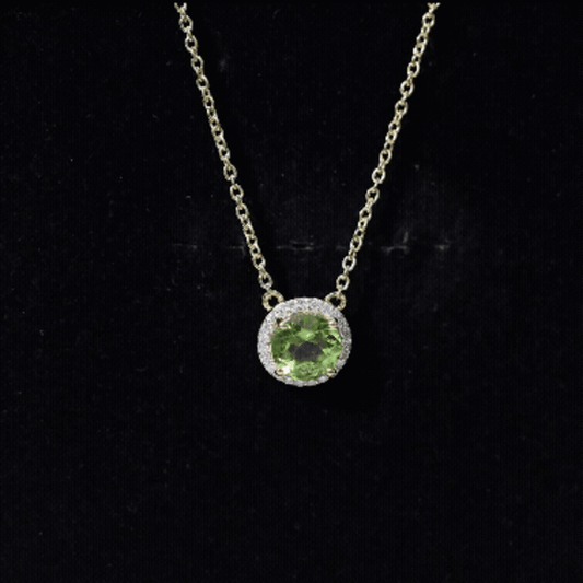 Genuine 2 Carat Peridot and Diamond Halo Necklace