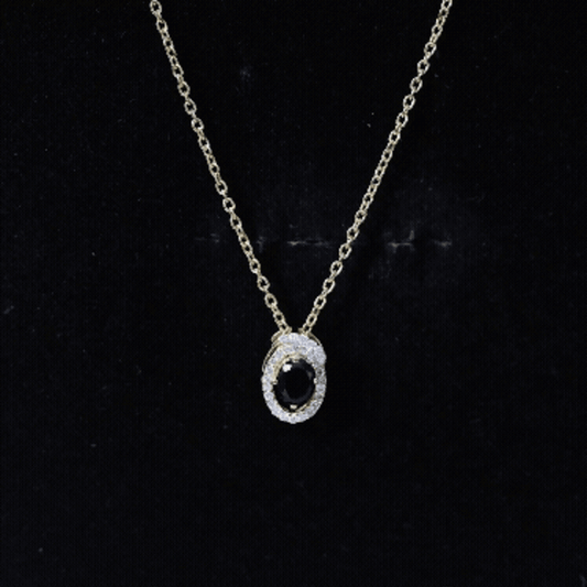 Natural Oval Shape Black Onyx Necklace With Lab Diamond