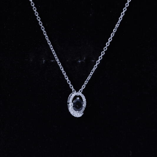 Certified Oval Shape Blue Sapphire Diamond Pendant Necklace With Chain