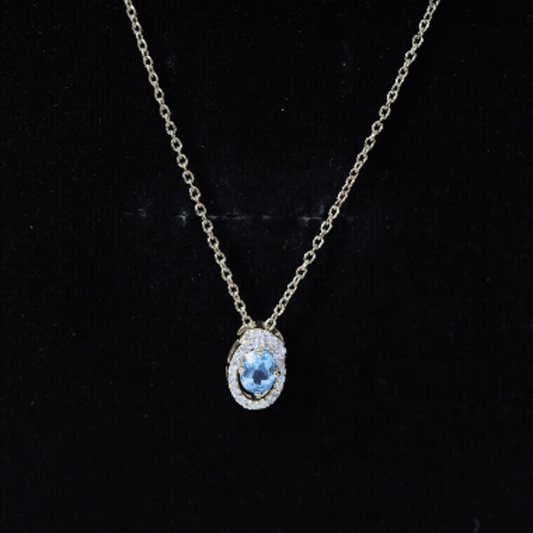 Natural Oval Sky Blue Topaz Diamond Necklace With Silver Chain