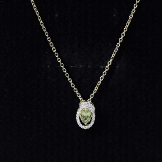 Certified Oval Peridot Pendant Necklace with Lab Diamond