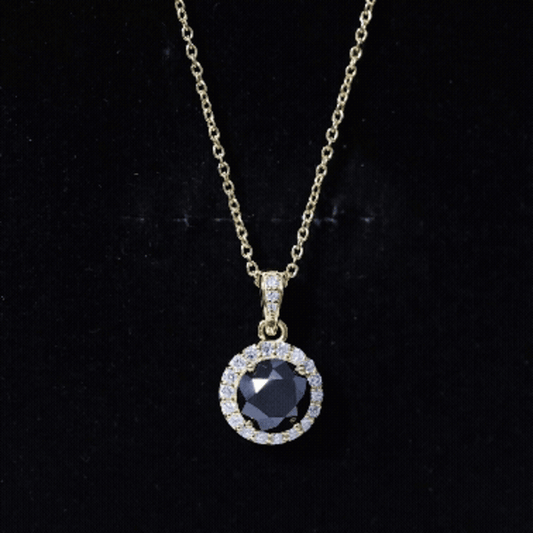 Natural 2.3 Carat Round Shaped Black And White Diamond Halo Necklace With Chain
