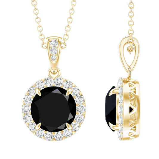 Natural 2.3 Carat Round Shaped Black And White Diamond Halo Necklace With Chain
