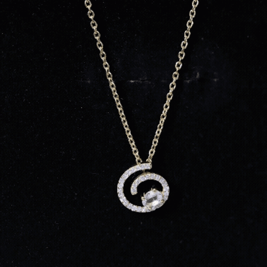 Yellow Gold Plated Silver Morganite Swirl Necklace With Lab Diamond