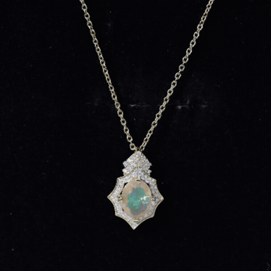 Natural 2 Carat Ethiopian Opal Vintage Necklace With Diamond