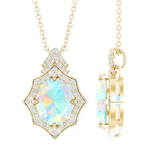 Natural 2 Carat Ethiopian Opal Vintage Necklace With Diamond