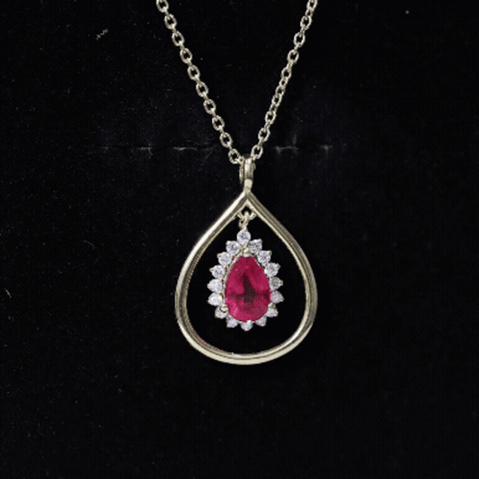 1.3 Carat Lab Grown Ruby Teardrop Necklace With Lab Diamond