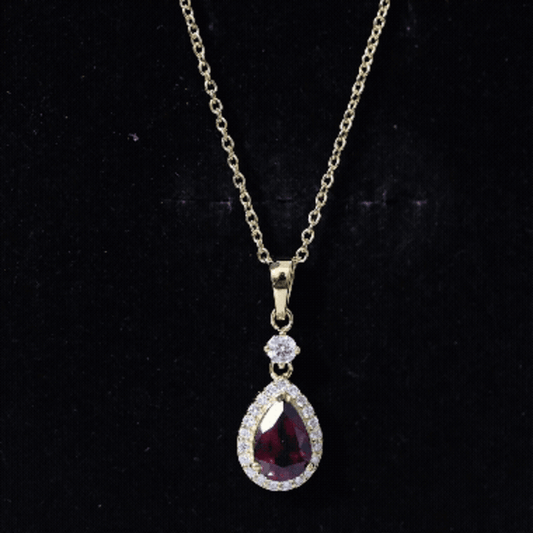 Certified 1.5 Carat Rhodolite Teardrop Necklace with Diamond Halo