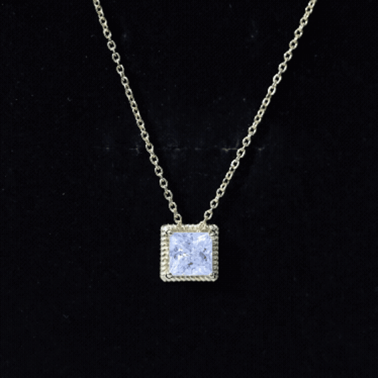 2 Carat Princess Cut Moissanite Solitaire Necklace with Rope Frame