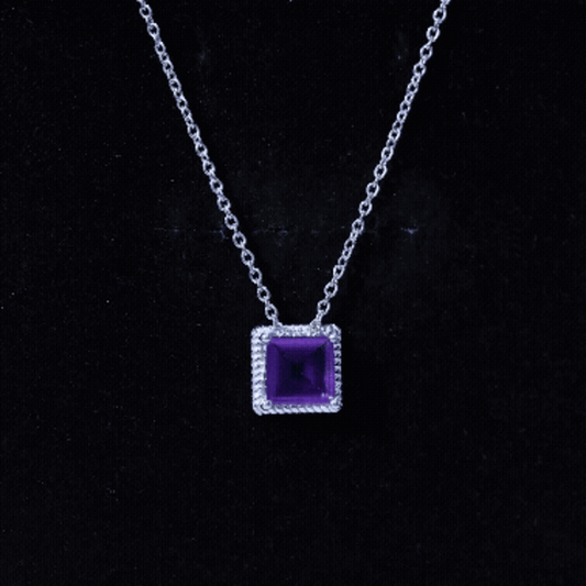 Princess Cut 1.5 Carat Amethyst Solitaire Necklace In Sterling Silver