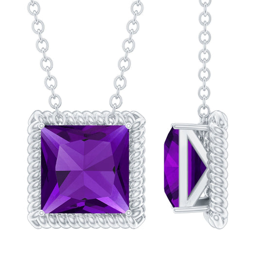 Princess Cut 1.5 Carat Amethyst Solitaire Necklace In Sterling Silver