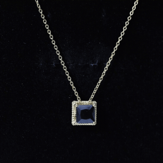 3 Carat Princess Cut Lab Created Black Diamond Necklace With Silver Chain
