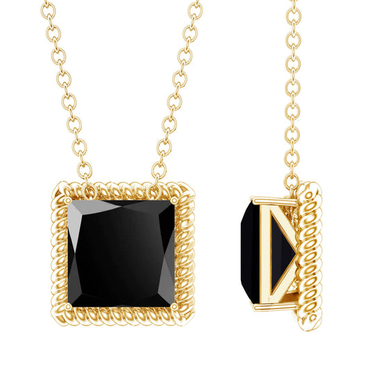 3 Carat Princess Cut Lab Created Black Diamond Necklace With Silver Chain