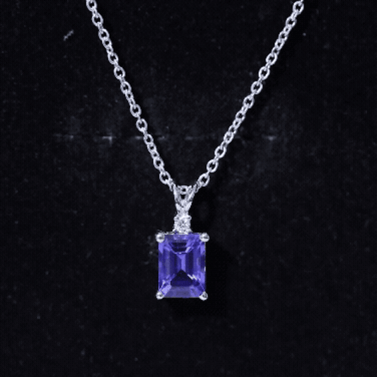 Natural 2 Carat Tanzanite Emerald Cut Necklace With Silver Chain