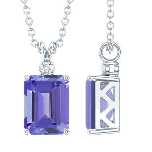 Natural 2 Carat Tanzanite Emerald Cut Necklace With Silver Chain