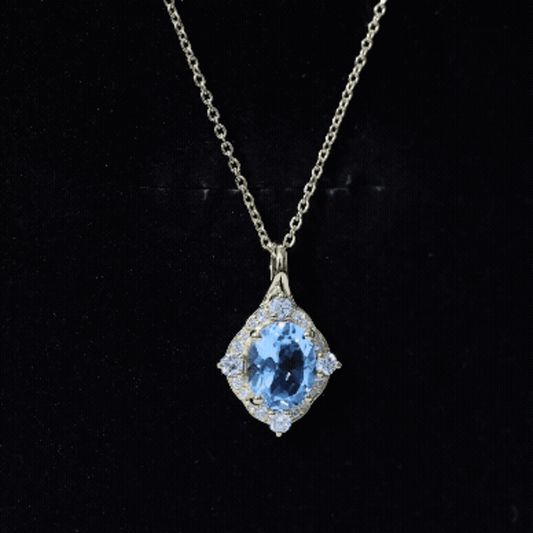 Vintage Style 2.5 Carat Swiss Blue Topaz And Diamond Necklace With Silver Chain
