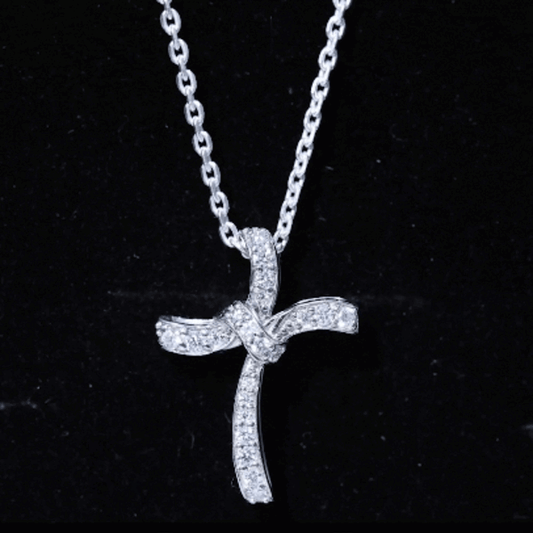 Certified Moissanite Unique Cross Necklace In Sterling Silver