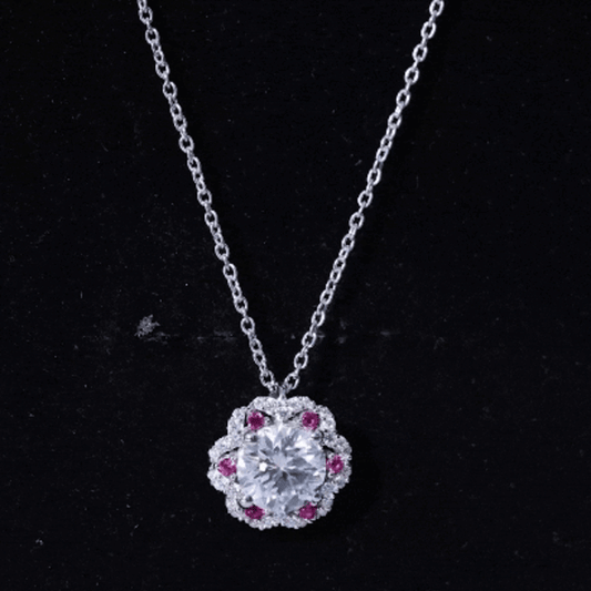Certified 2 Carat Moissanite Statement Necklace With Lab Ruby