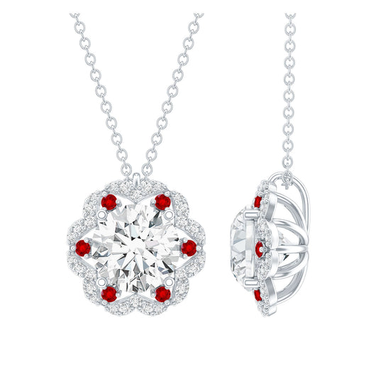 Certified 2 Carat Moissanite Statement Necklace With Lab Ruby