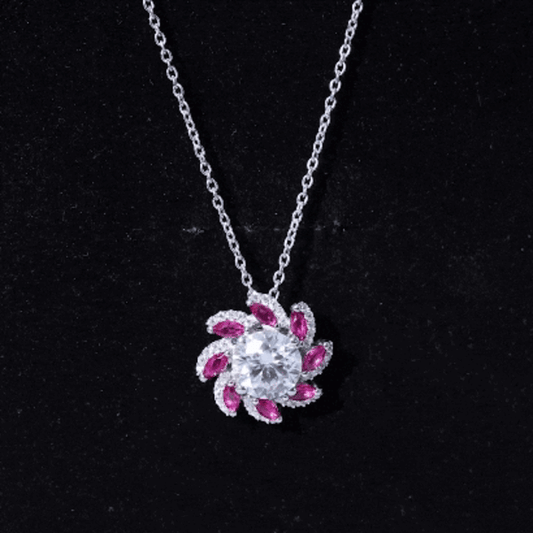 2 Carat Moissanite and Lab Ruby Flower Pendant Necklace