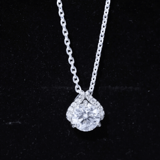 Certified 2 Carat Moissanite Pendant Necklace With Silver Chain