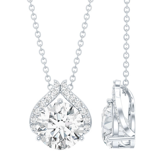 Certified 2 Carat Moissanite Pendant Necklace With Silver Chain