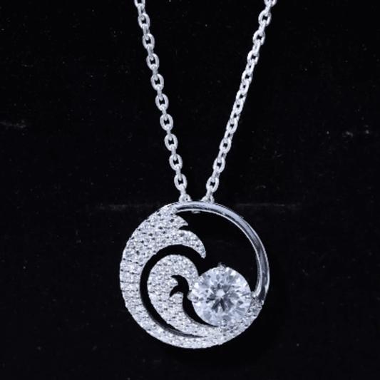 Certified Moissanite Ocean Wave Necklace With Silver Chain