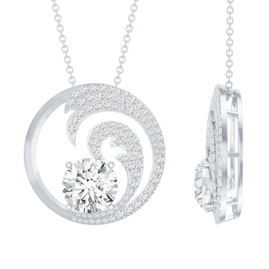 Certified Moissanite Ocean Wave Necklace With Silver Chain