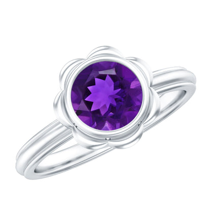 1 Carat Amethyst Engagement Ring in Bezel Setting