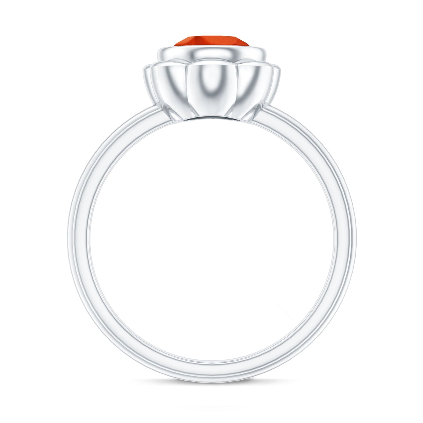 1.5 Carat Lab Grown Orange Sapphire Bezel Set Engagement Ring