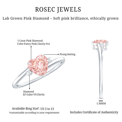 IGI Certified 1 CT Lab Grown Pink Diamond Heart Promise Ring
