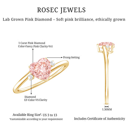 IGI Certified 1 CT Lab Grown Pink Diamond Heart Promise Ring
