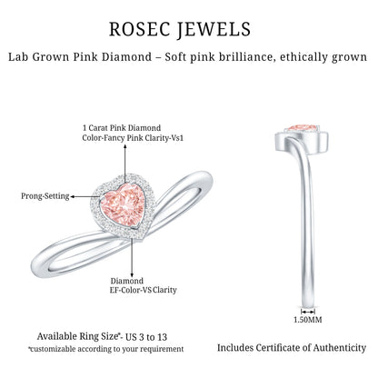 IGI Certified Lab Grown Pink Diamond Heart Promise Ring with Halo