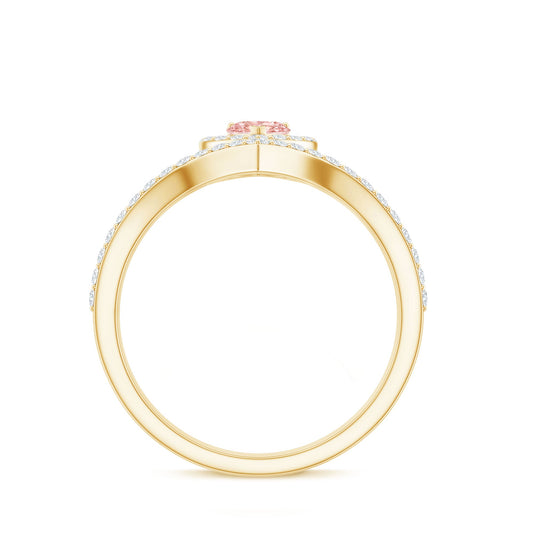 Heart Shape Lab Grown Pink And White Diamond Wedding Ring Set With IGI Certificate