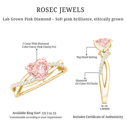 IGI Certified 1 CT Solitaire Lab Grown Pink Diamond Heart Engagement Ring