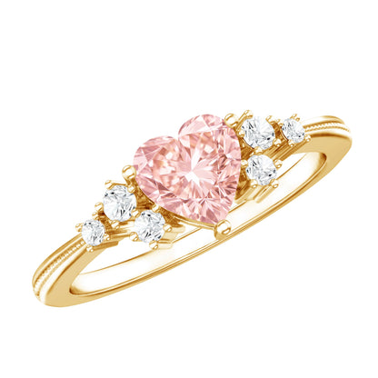1 CT Lab Grown Pink and White Diamond Heart Engagement Ring IGI Certified