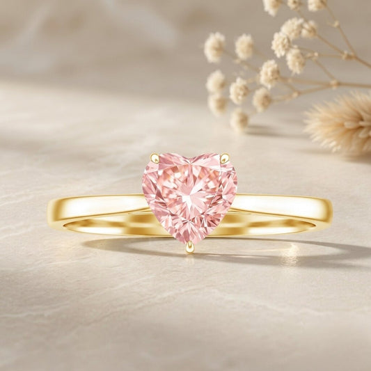 1 CT Lab Grown Pink Diamond Heart Promise Ring With IGI Certificate