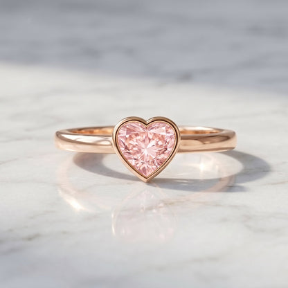 Bezel Set Lab Grown Pink Diamond Solitaire Promise Ring with IGI Certificate