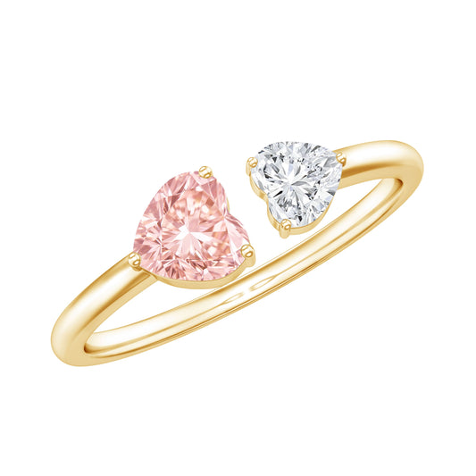 Heart Shape Lab Grown Pink White Diamond Toi Et Moi Promise Ring With IGI Certificate